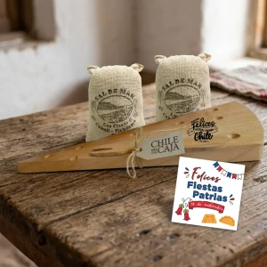 Tabla madera forma de queso con 2 sal Cáhuil